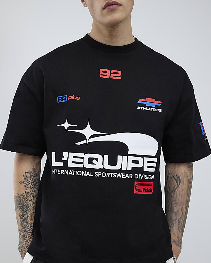 river island Black Oversized Fit L'equipe T-Shirt