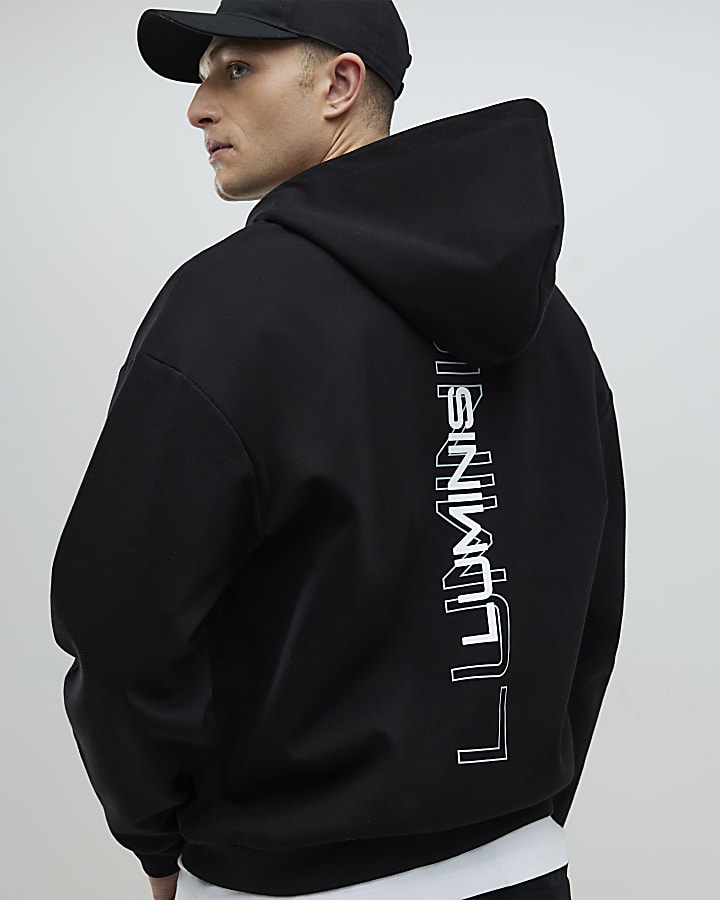 River Island Black Oversized Fit Luminis Hoodie