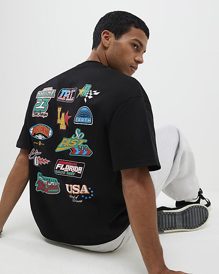 River Island Black Oversized Fit USA Badge T-Shirt