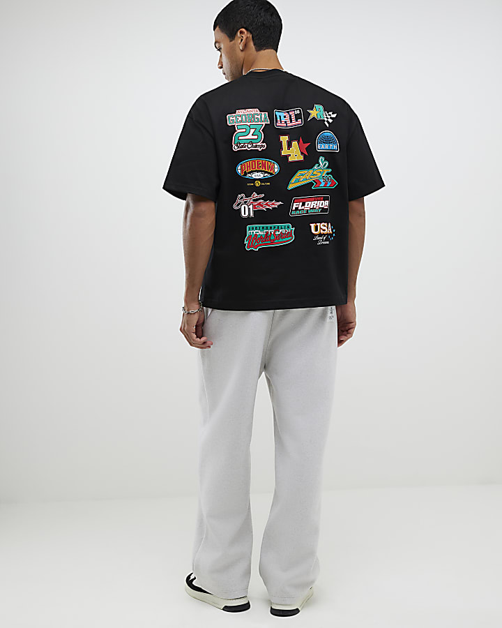 River Island Black Oversized Fit USA Badge T-Shirt