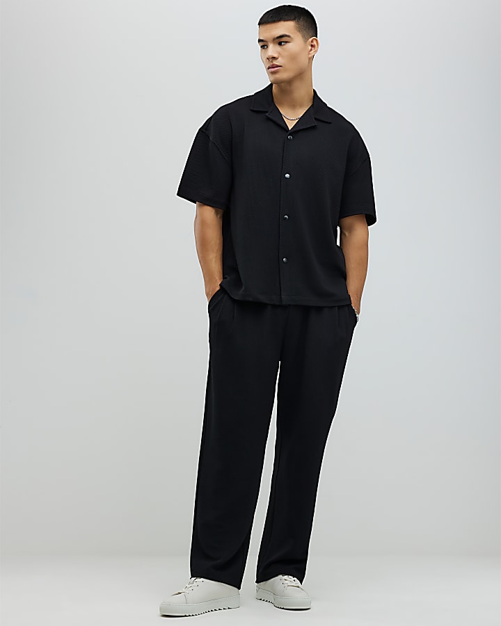 River Island Black Oversized Fit Waffle Shirt