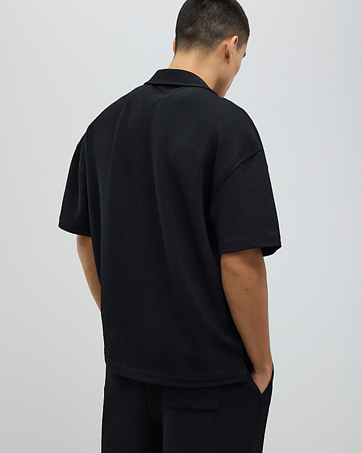 River Island Black Oversized Fit Waffle Shirt