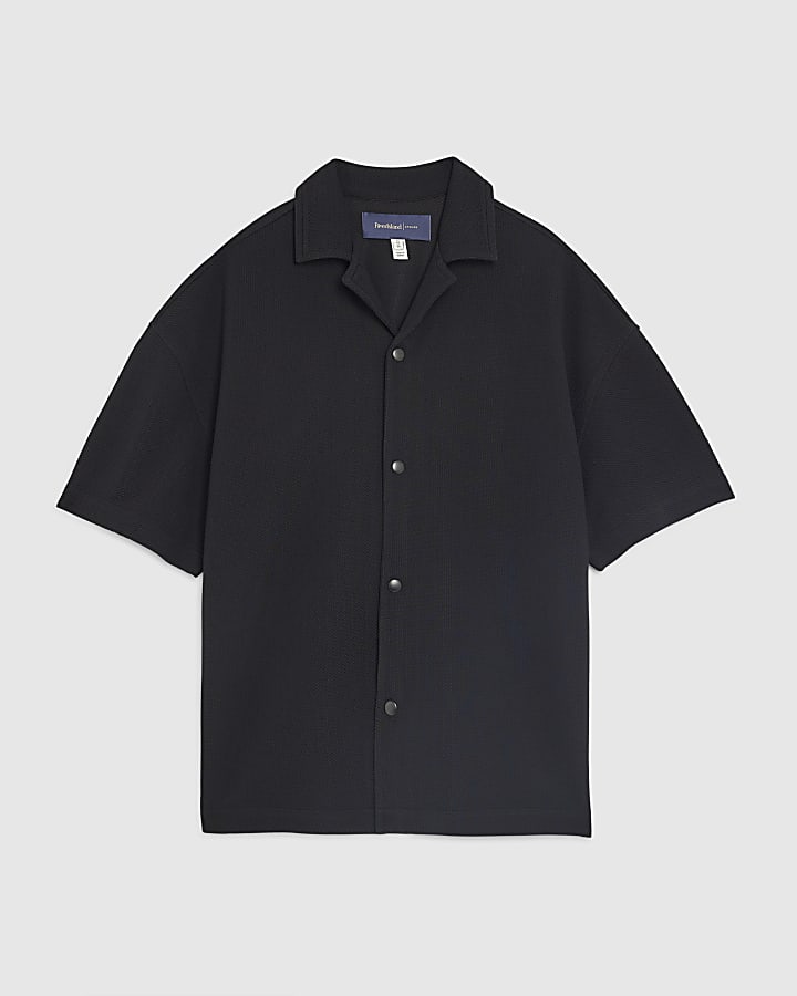 river island Black Oversized Fit Waffle Shirt