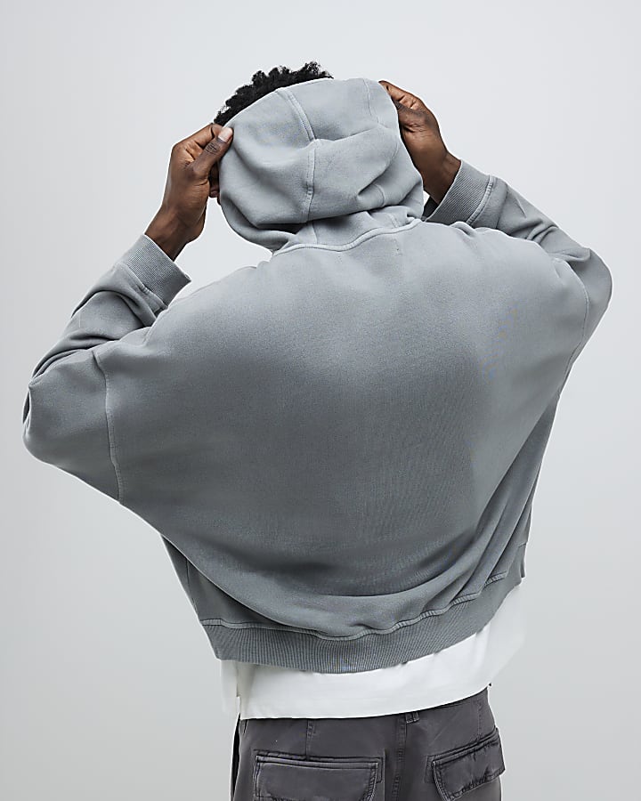 River Island Black Oversized Fit Washed Hoodie
