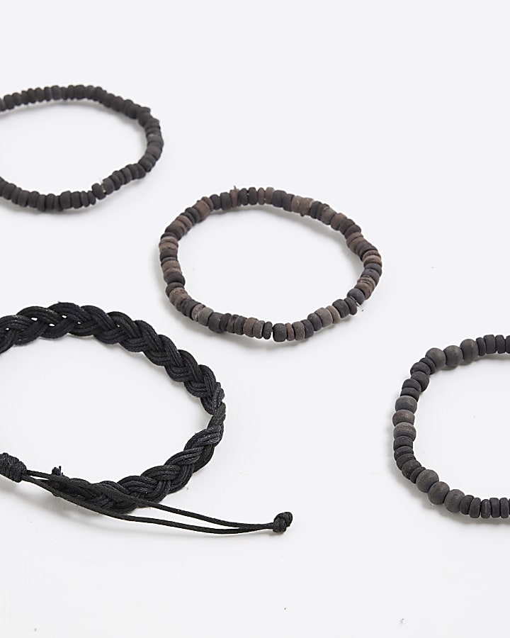 River Island Black Pack Of 4 Beaded Wood Bracelets