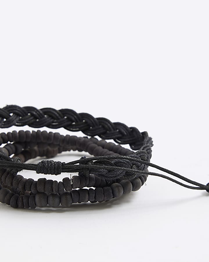 river island Black Pack of 4 Beaded Wood Bracelets