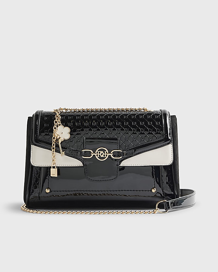 River Island Black Patent Monogram Shoulder Bag
