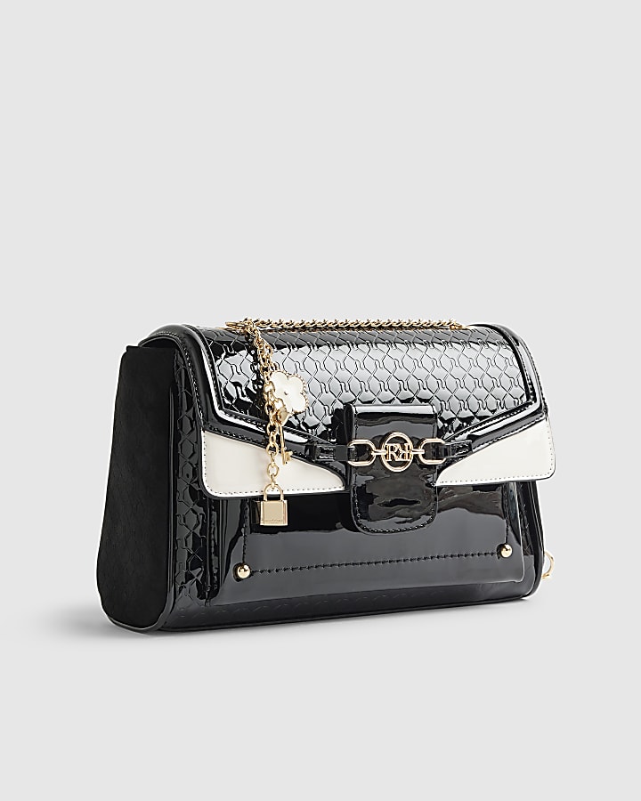 River Island Black Patent Monogram Shoulder Bag