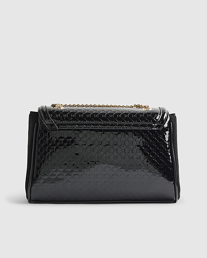 River Island Black Patent Monogram Shoulder Bag