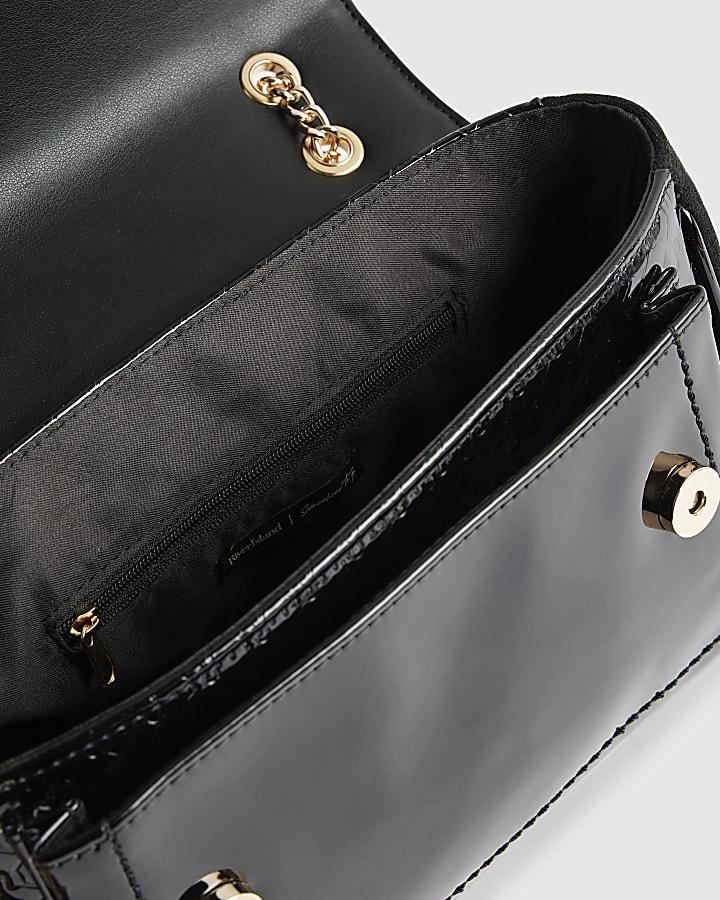 river island Black Patent Monogram Shoulder Bag