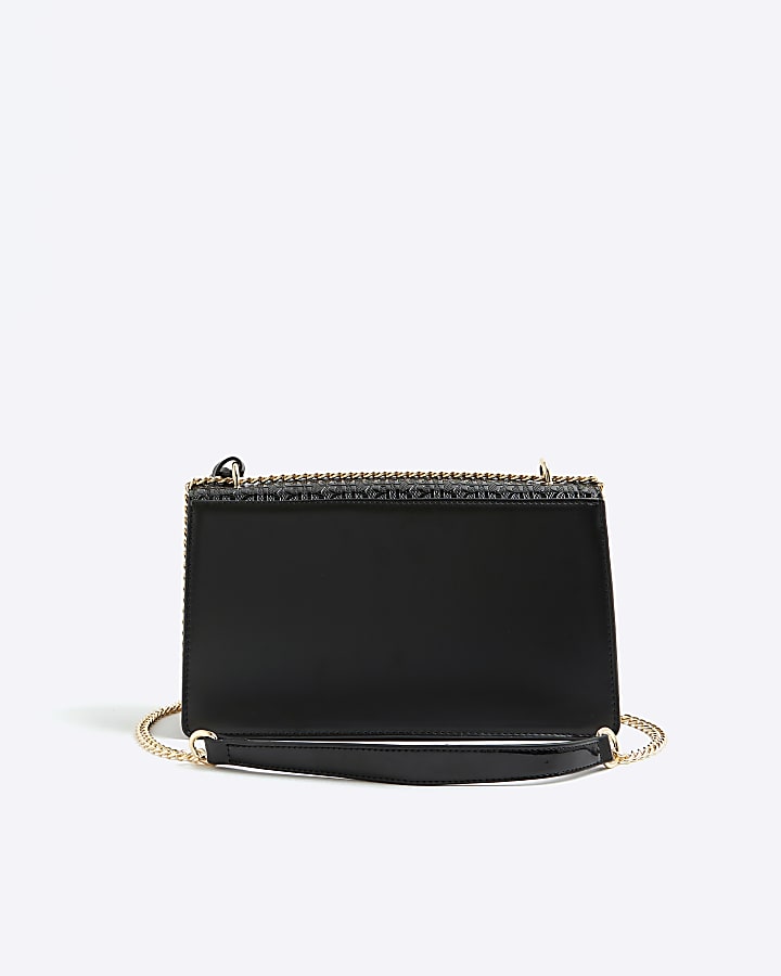 River Island Black Patent RR Panelled Shoulder Bag