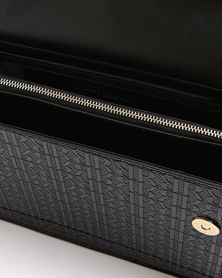 river island Black Patent RR Panelled Shoulder Bag