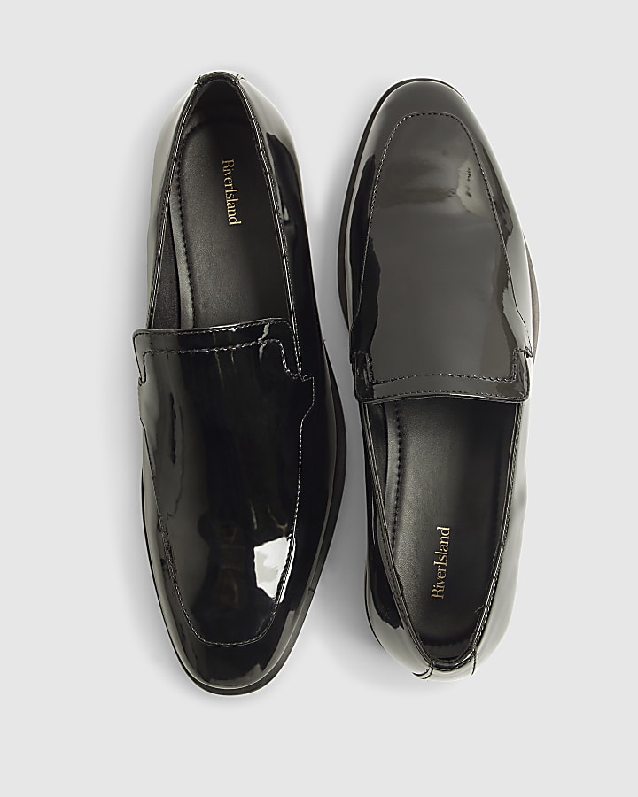 river island Black Patent Saddle Loafers