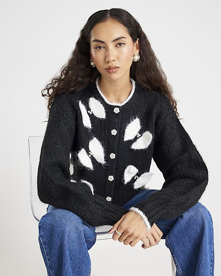 River Island Black Pearl Detail Bow Cardigan
