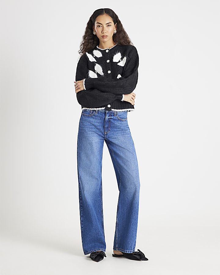 River Island Black Pearl Detail Bow Cardigan
