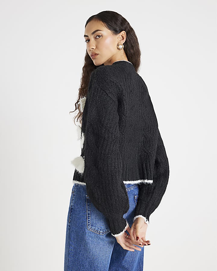 River Island Black Pearl Detail Bow Cardigan