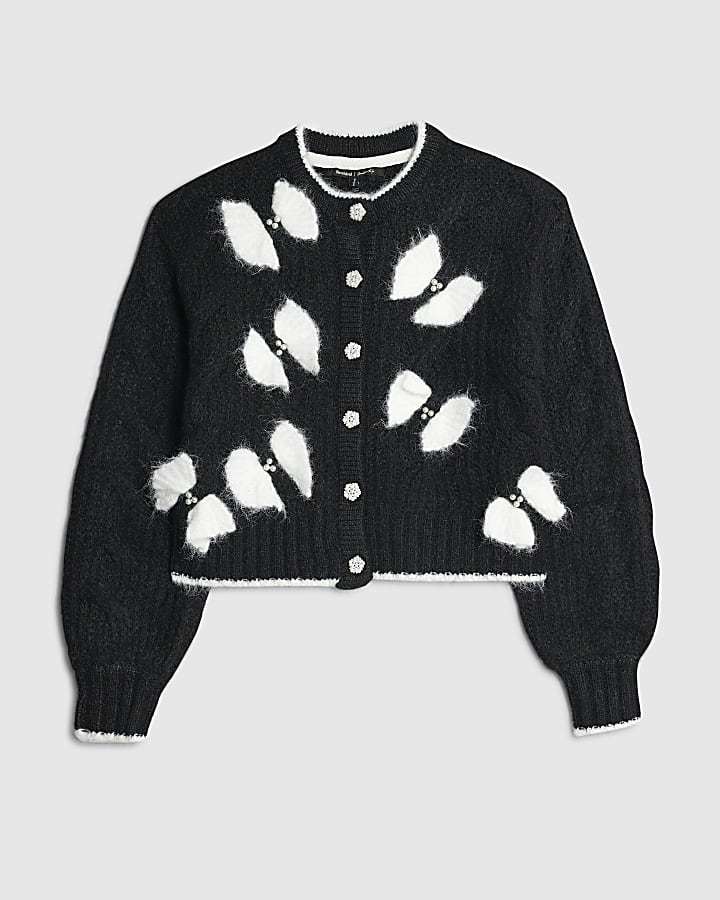 river island Black Pearl Detail Bow Cardigan