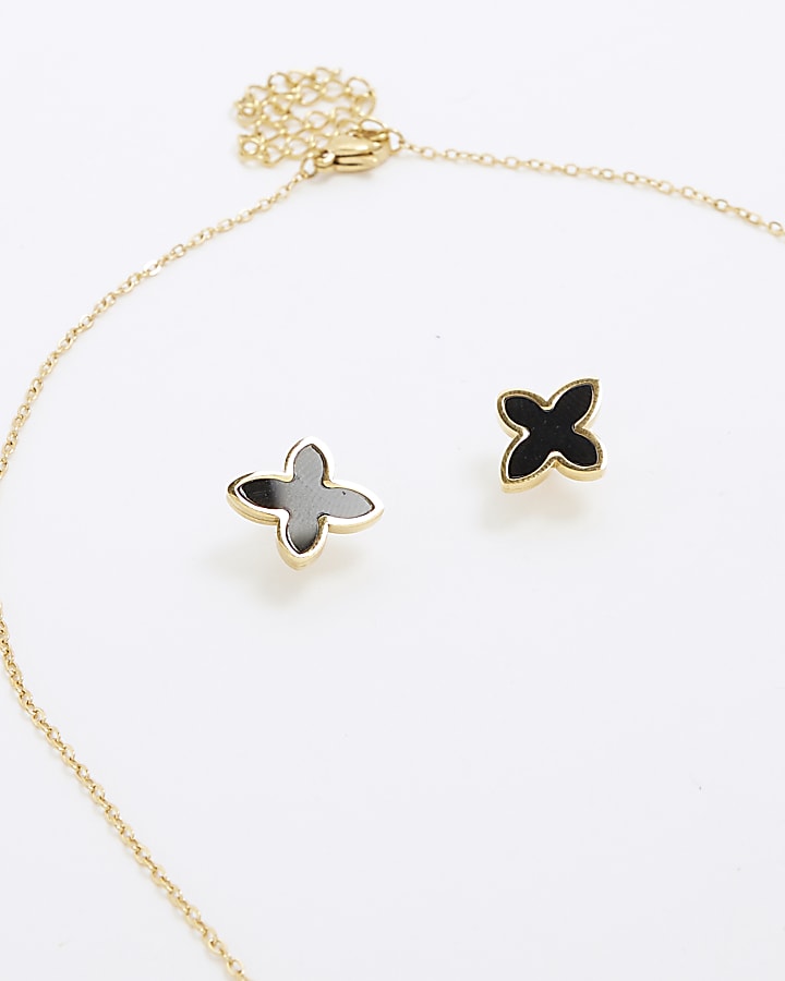 river island Black Petal Earring And Necklace Set
