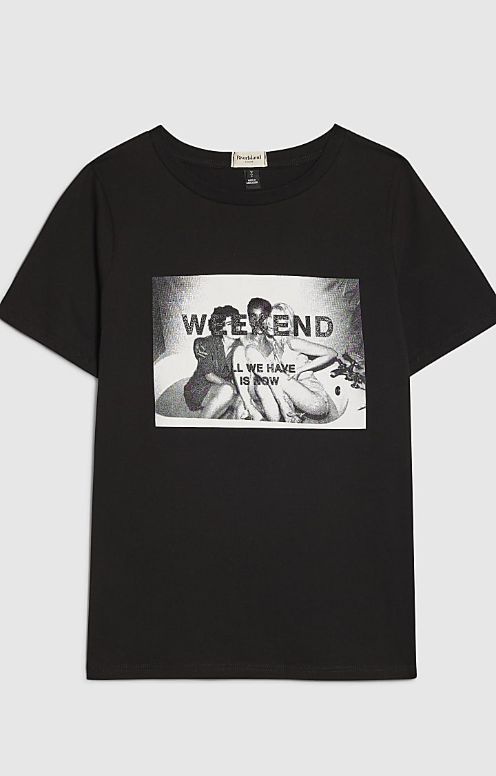river island Black Photographic T-Shirt