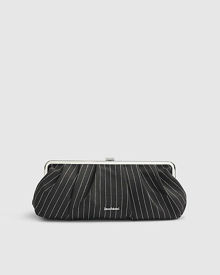 River Island Black Pinstripe Clutch Bag