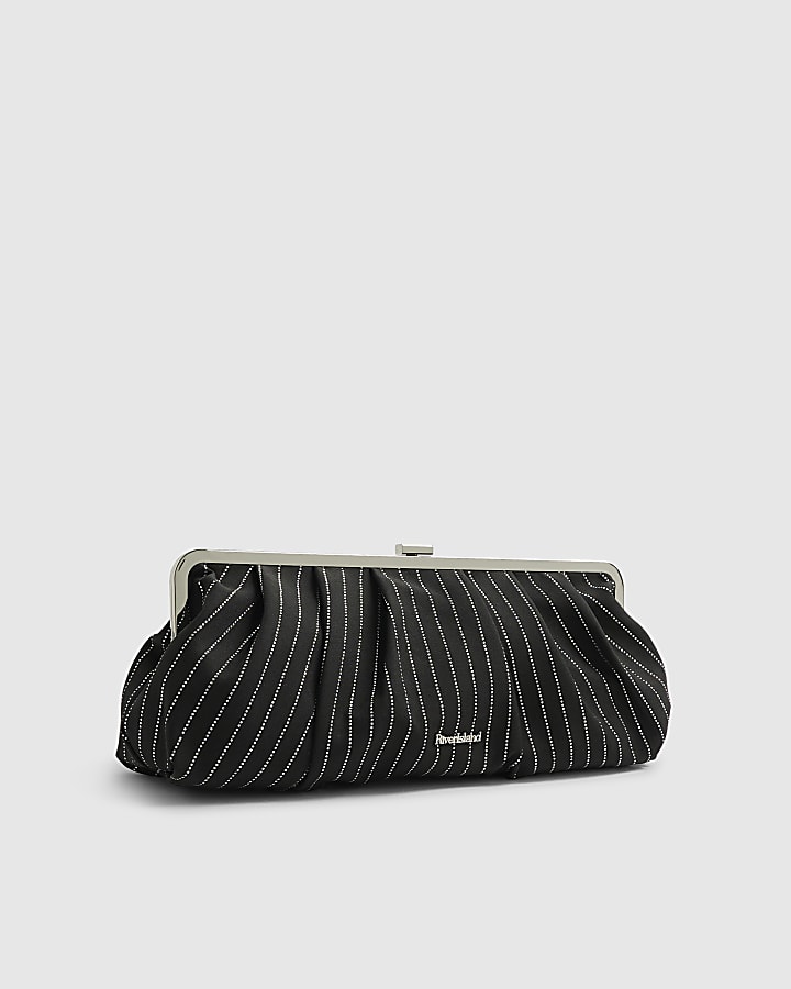River Island Black Pinstripe Clutch Bag