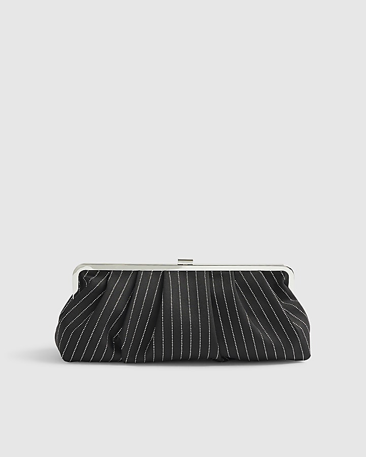River Island Black Pinstripe Clutch Bag