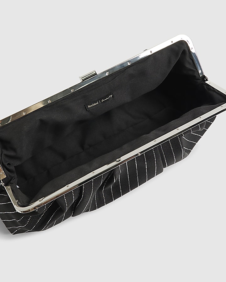 river island Black Pinstripe Clutch Bag