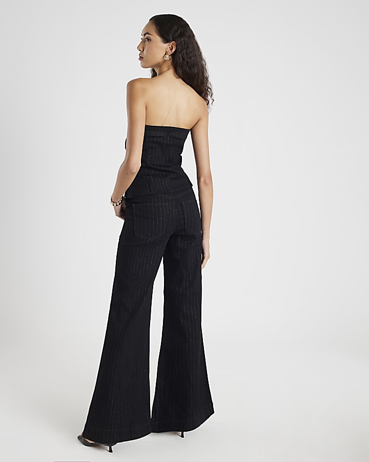 River Island Black Pinstripe Palazzo Jeans