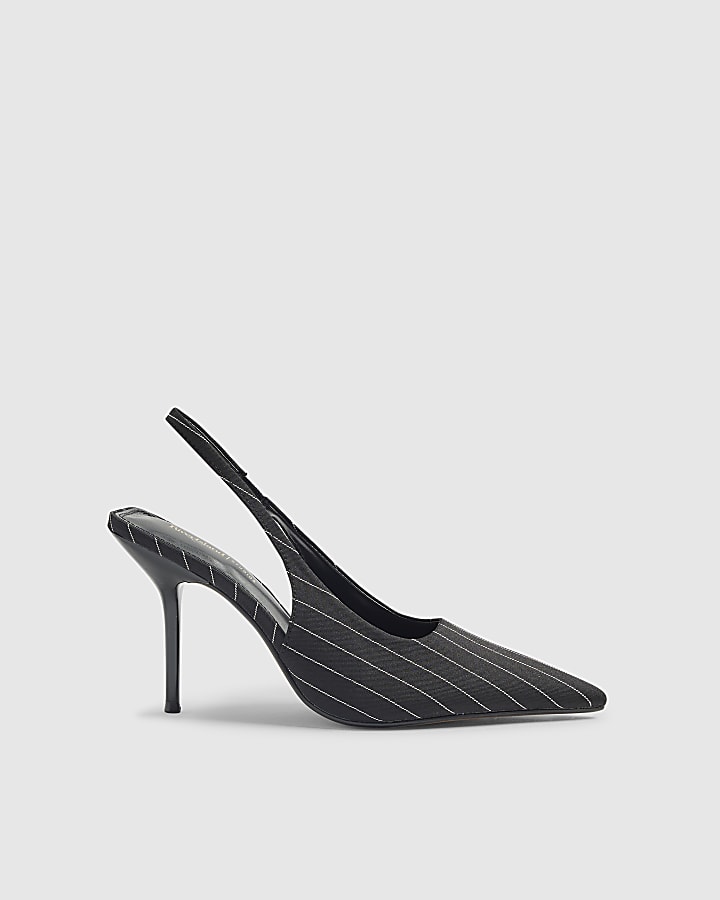 River Island Black Pinstripe Slingback Court Heels