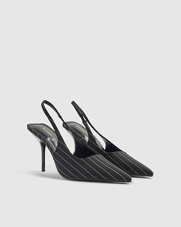 River Island Black Pinstripe Slingback Court Heels