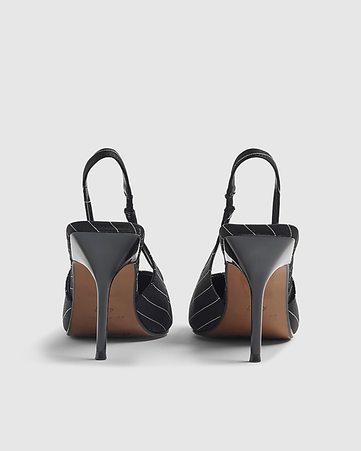 River Island Black Pinstripe Slingback Court Heels