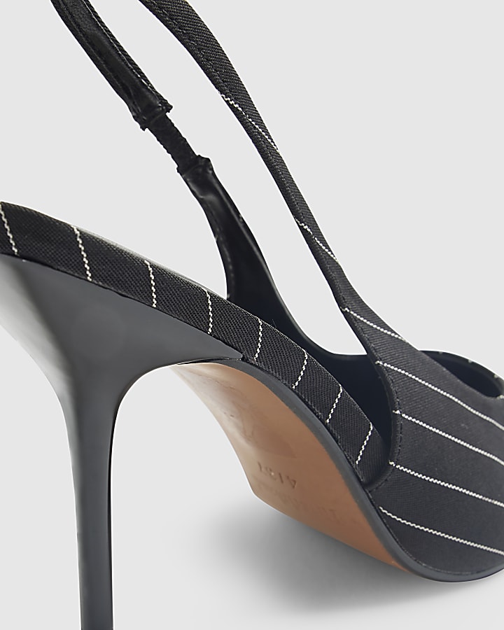 river island Black Pinstripe Slingback Court Heels