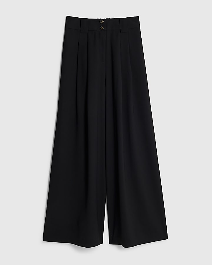 river island Black Pleated Wide Leg Trousers