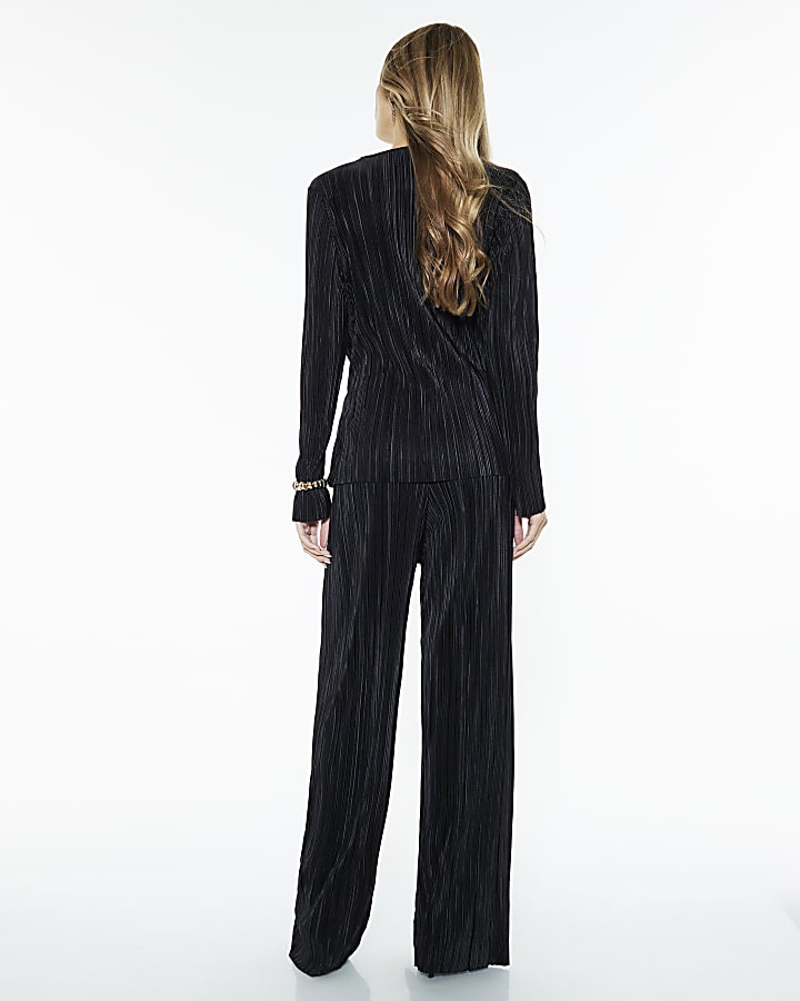 River Island Black Plisse Wide Leg Trousers