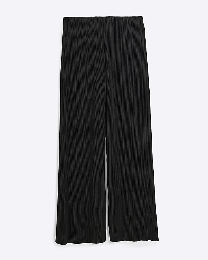 river island Black Plisse Wide Leg Trousers
