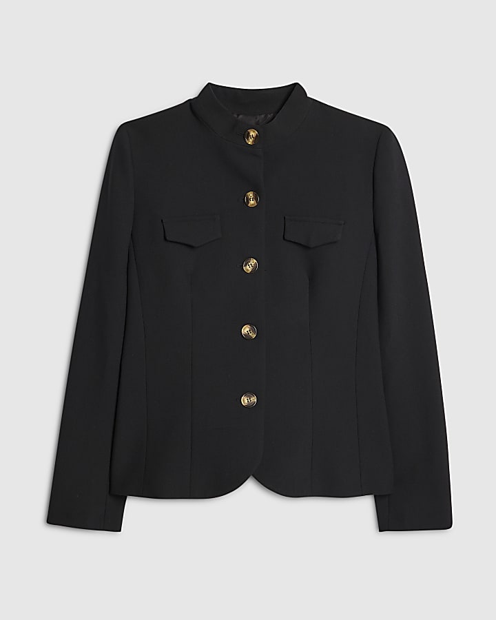 river island Black Pocket Detail Structured Jacket
