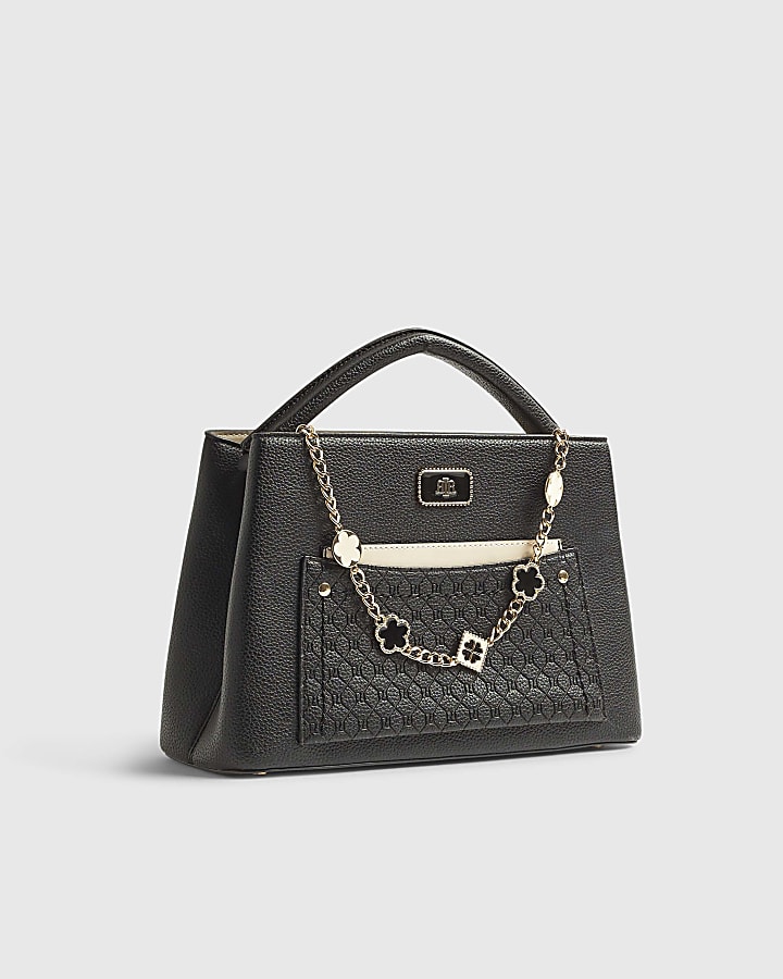 River Island Black Pocket Front Charm Tote Bag