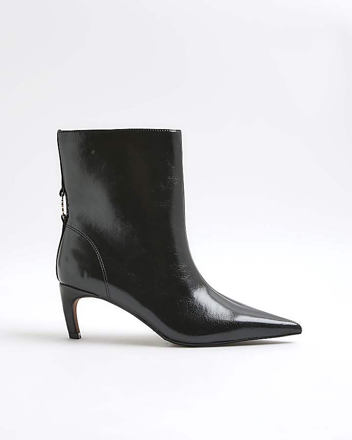 River Island Black Point Toe Kitten Heel Boots