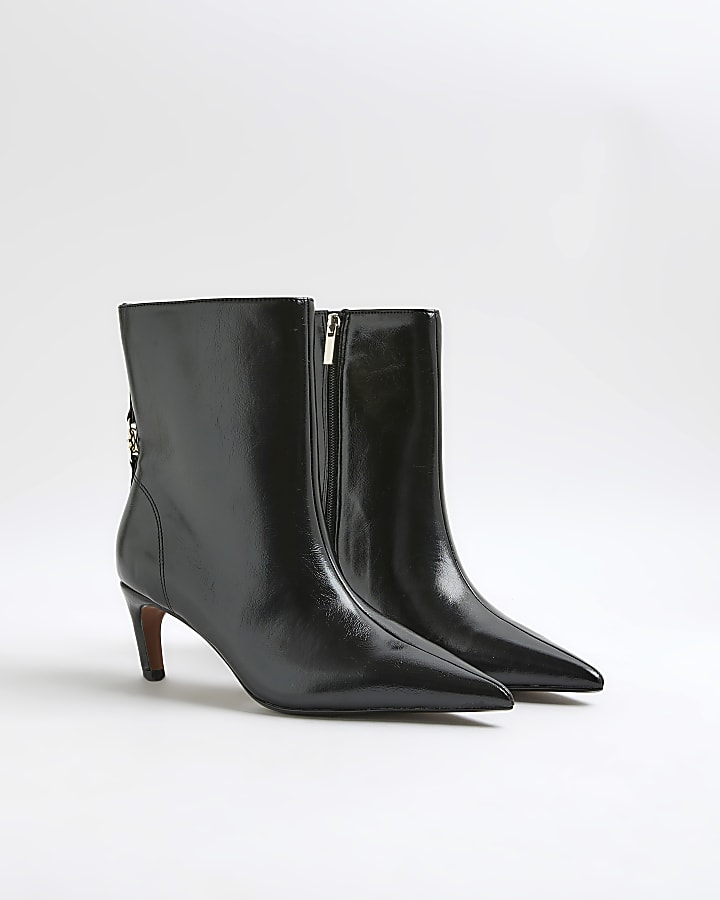 River Island Black Point Toe Kitten Heel Boots