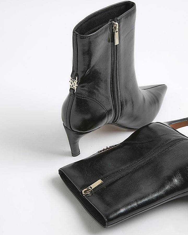 river island Black Point Toe Kitten Heel Boots