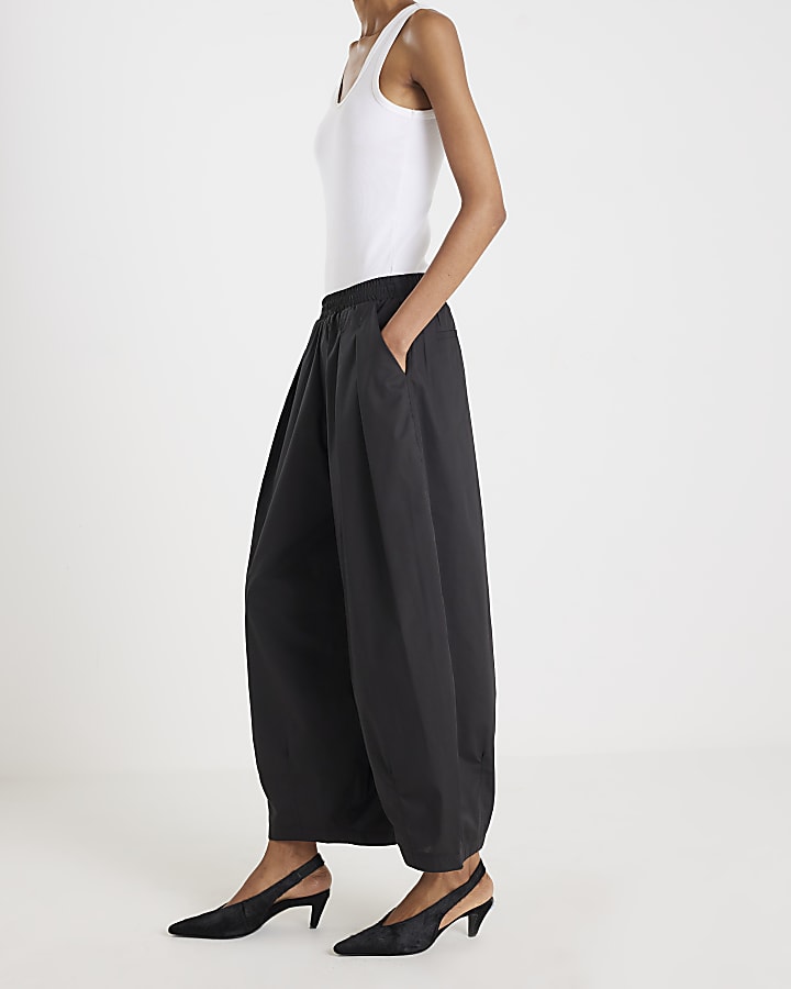 River Island Black Poplin Barrel Leg Trousers