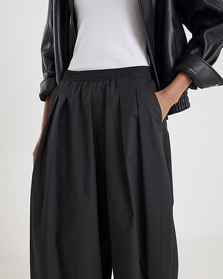 River Island Black Poplin Barrel Leg Trousers