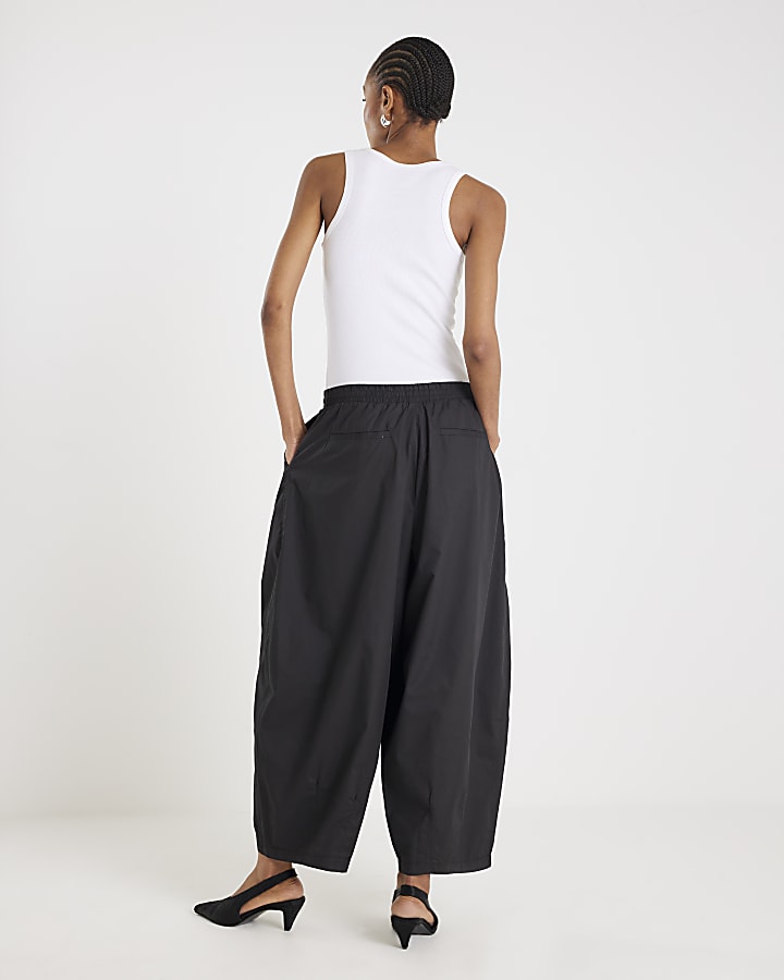 River Island Black Poplin Barrel Leg Trousers