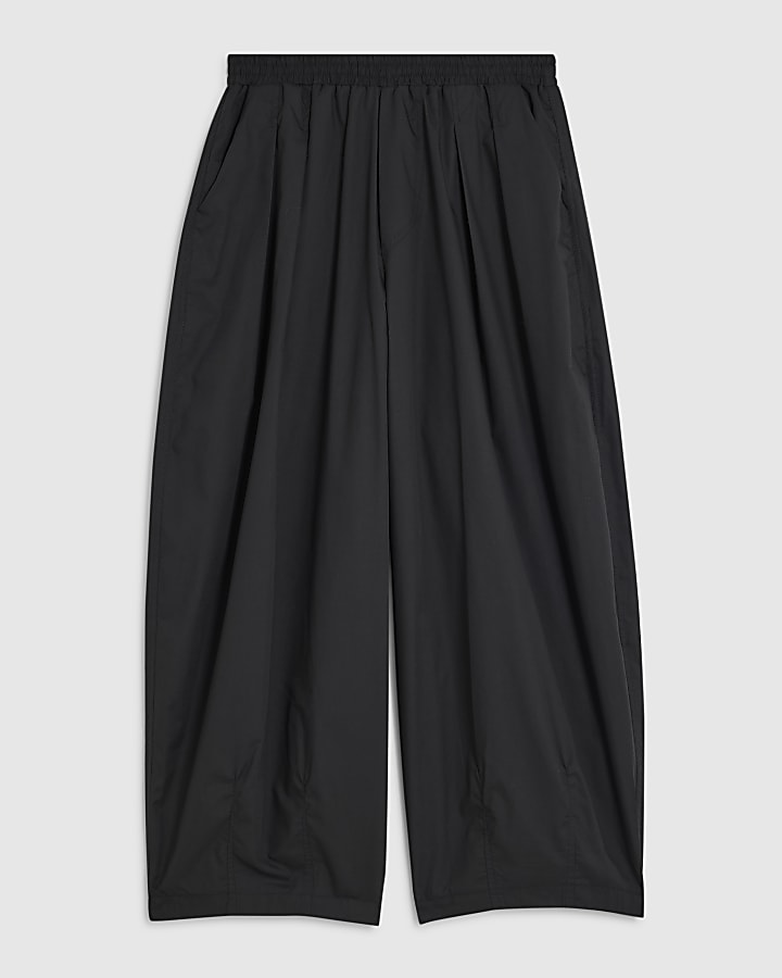 river island Black Poplin Barrel Leg Trousers