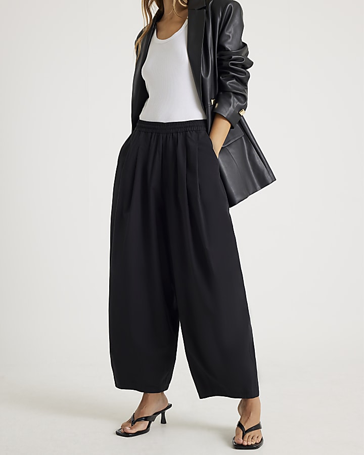 River Island Black Poplin Barrel Trousers