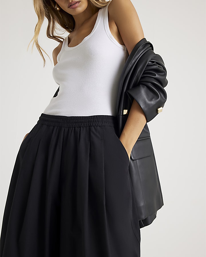 River Island Black Poplin Barrel Trousers