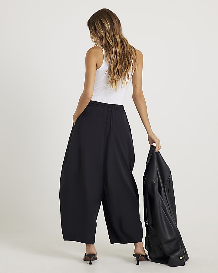 River Island Black Poplin Barrel Trousers