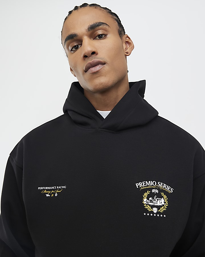 River Island Black Premio Series Racing Hoodie
