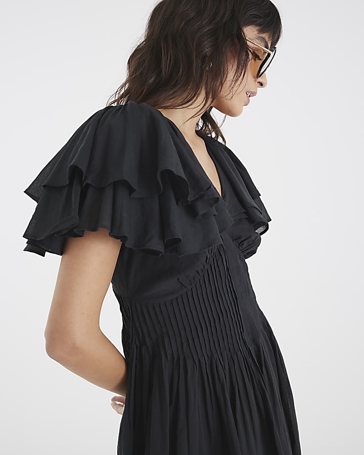River Island Black Premium Flutter Midi Dress