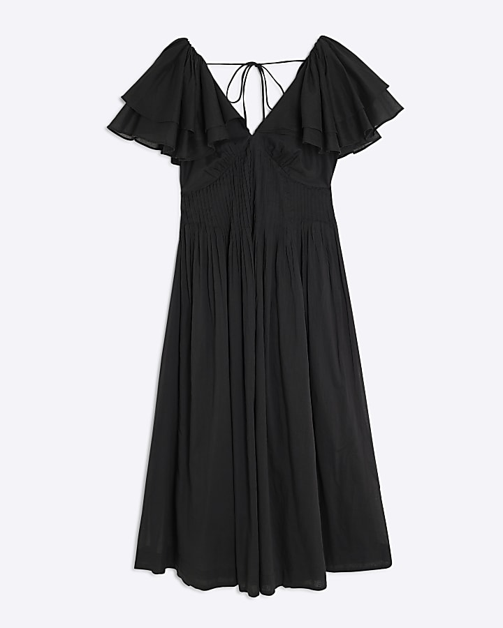 river island Black Premium flutter midi dress